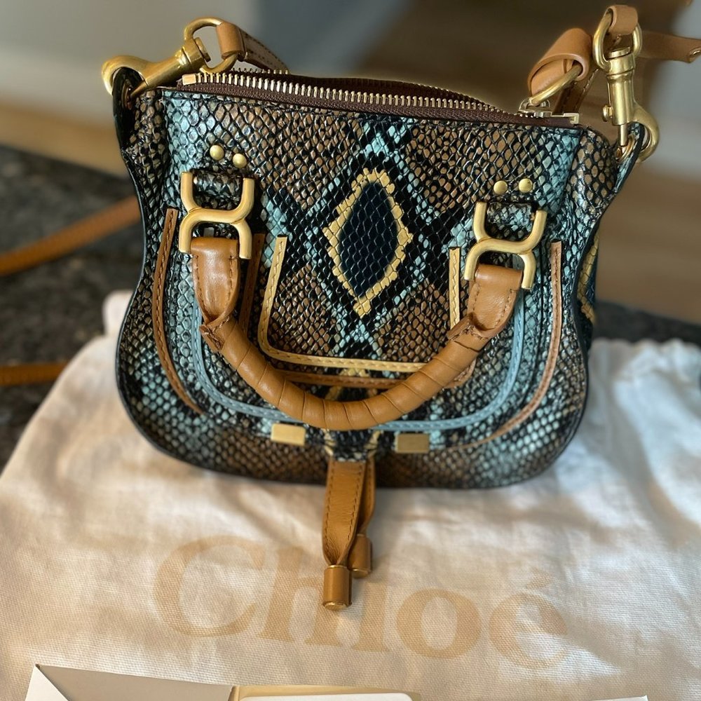 Authentic -Exclusive Marcie Mini Python-Embossed Double-Carry Satchel Bag